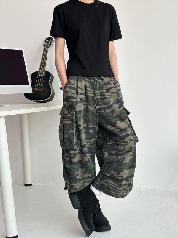 Men's Casual Wide-Leg Camouflage Seven-Point Shorts - Retro American Style Versatile Summer Work Pants
