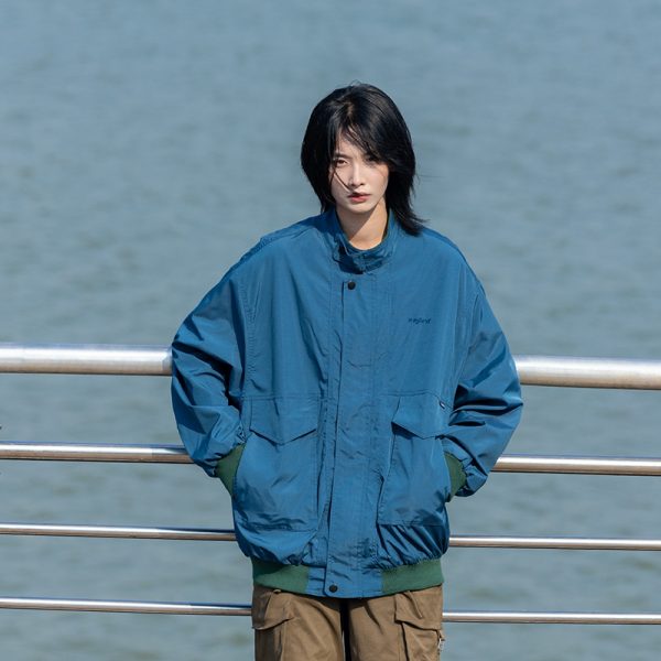 Men's Color Block Stand Collar Jacket - Loose Fit Spring 2025 Couples Outerwear - Trendy Korean Style