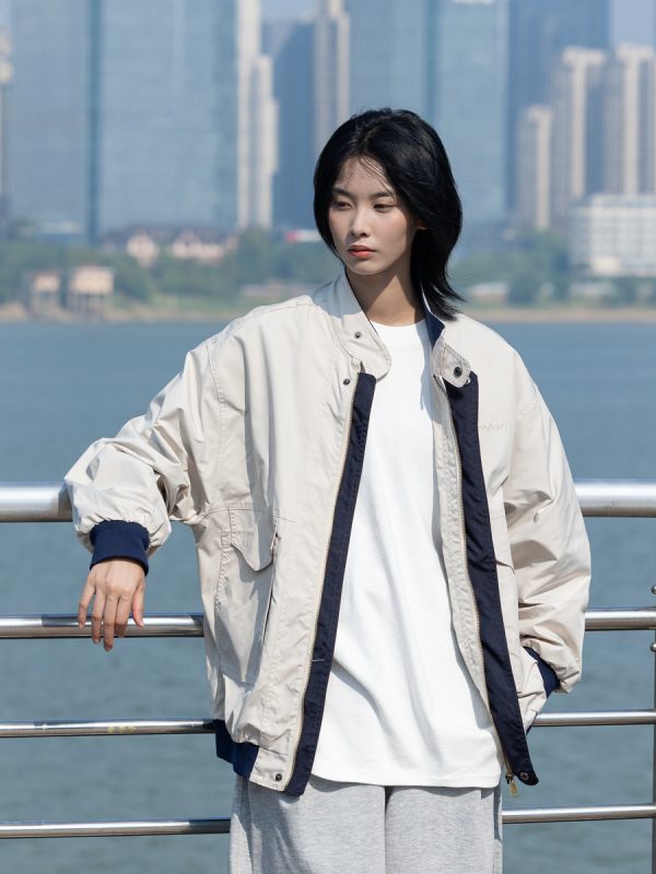 Men's Color Block Stand Collar Jacket - Loose Fit Spring 2025 Couples Outerwear - Trendy Korean Style