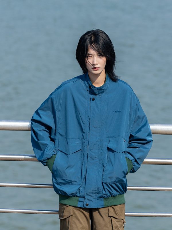 Men's Color Block Stand Collar Jacket - Loose Fit Spring 2025 Couples Outerwear - Trendy Korean Style