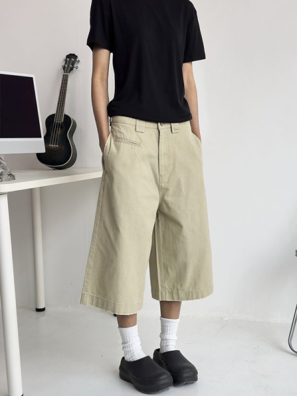 Men's Distressed Work Shorts - American Retro Barn Style, Straight-Cut Seven-Point Pants, Casual Couple's Summer Fashion