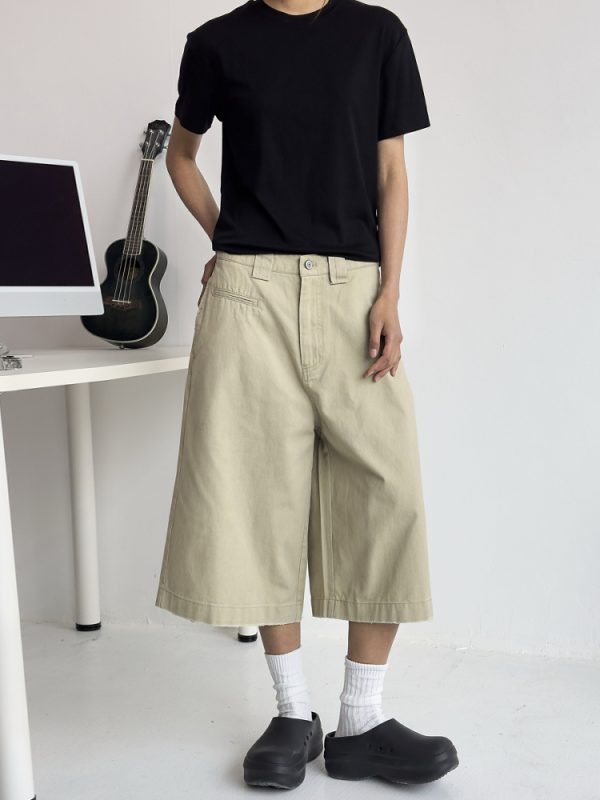 Men's Distressed Work Shorts - American Retro Barn Style, Straight-Cut Seven-Point Pants, Casual Couple's Summer Fashion