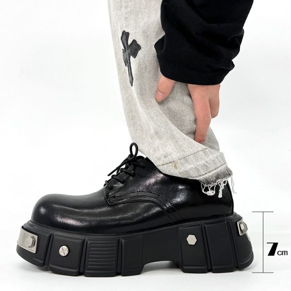 Men's High-End Round-Toe Derby Shoes - Thick-Soled Leather Footwear, Functional British Style, Height-Increasing Design