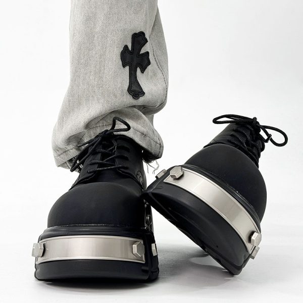 Men's High-End Round-Toe Derby Shoes - Thick-Soled Leather Footwear, Functional British Style, Height-Increasing Design
