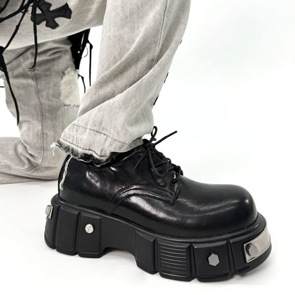 Men's High-End Round-Toe Derby Shoes - Thick-Soled Leather Footwear, Functional British Style, Height-Increasing Design