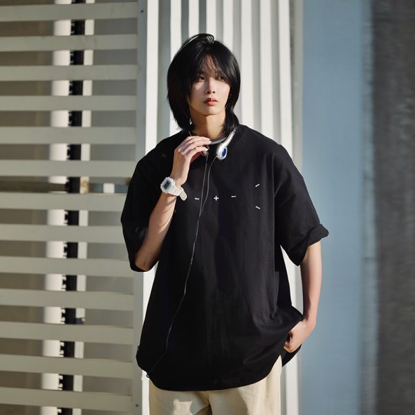 Men's Japanese Minimalist Short-Sleeve T-Shirt with Sewing Embroidery - 320g American Heavyweight Casual Trendy Wear
