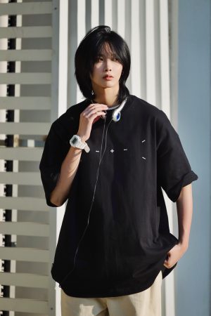 Men's Japanese Minimalist Short-Sleeve T-Shirt with Sewing Embroidery - 320g American Heavyweight Casual Trendy Wear