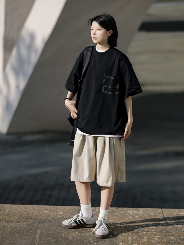 Men's Japanese Retro Summer Loose Shorts - Minimalist Solid Color Five-Point Pants for Trendy Style