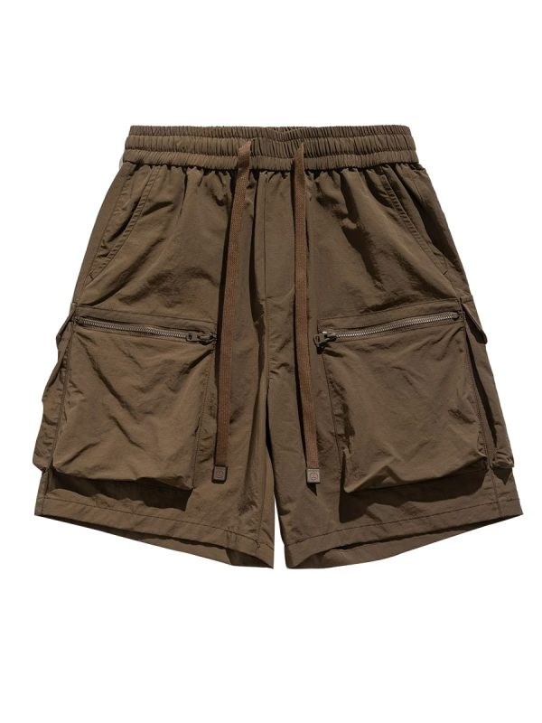 Men's Japanese Retro Summer Solid Color Loose Casual Shorts, Quick-Dry Multi-Pocket Five-Point Sports Pants