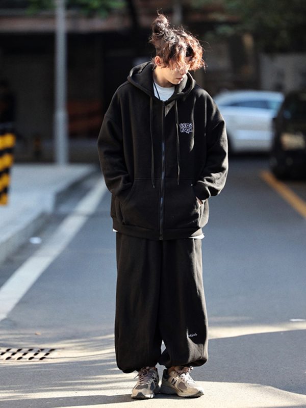 Men's Japanese-Style Fleece-Lined Hooded Sweatshirt, Loose Fit Solid Color Jacket for Autumn and Winter, Versatile City Style