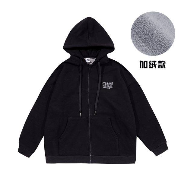 Men's Japanese-Style Fleece-Lined Hooded Sweatshirt, Loose Fit Solid Color Jacket for Autumn and Winter, Versatile City Style