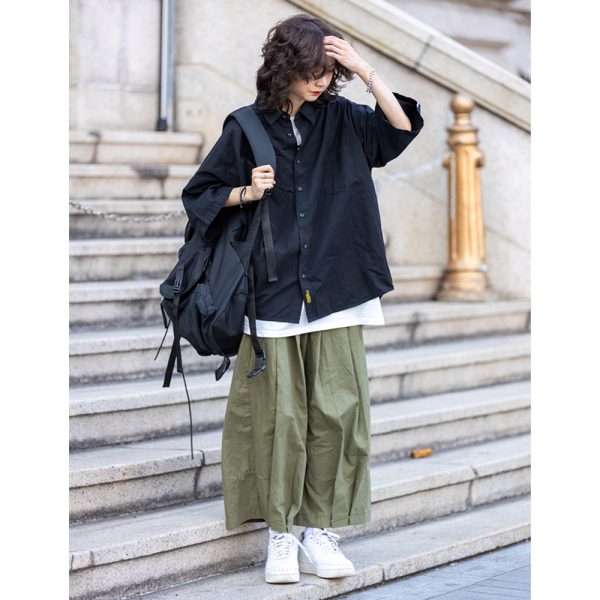 Men's Japanese-Style Summer Loose Nine-Point Cargo Pants, Minimalist Versatile Wide-Leg Design, Lightweight Fashion for Y2K and Casual Wear