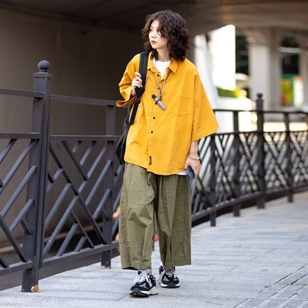 Men's Japanese-Style Summer Loose Nine-Point Cargo Pants, Minimalist Versatile Wide-Leg Design, Lightweight Fashion for Y2K and Casual Wear