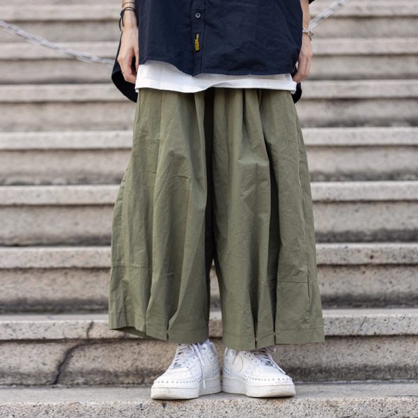 Men's Japanese-Style Summer Loose Nine-Point Cargo Pants, Minimalist Versatile Wide-Leg Design, Lightweight Fashion for Y2K and Casual Wear