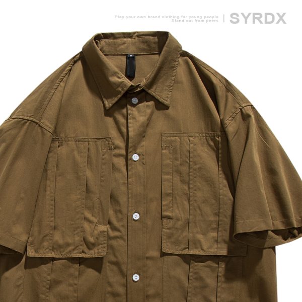 Men's Loose-Fit Lapel Short Sleeve Shirt with Large Pockets - Stylish Versatile Work Top for Spring and Summer