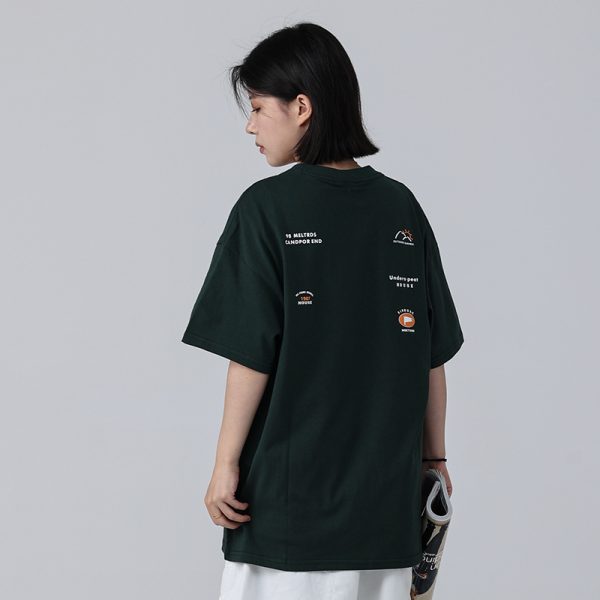 Men's Loose Round Neck Short-Sleeve T-Shirt with 'Sunset in the West' Outdoor Element Print - Casual Couple Top, Y2K Style