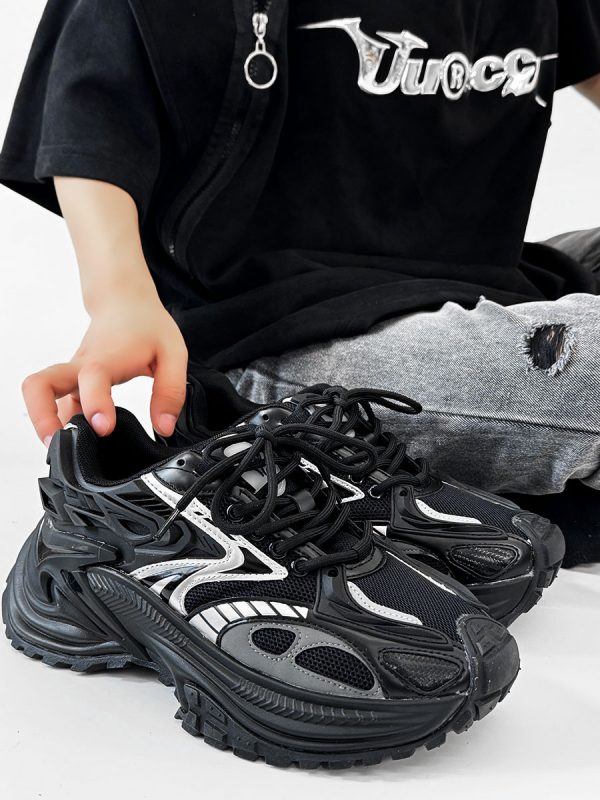Men's Mech Black Rattlesnake Dad Shoes - Retro 90s Warrior Sports Sneakers for Couples, Stylish Running Footwear, National Trend