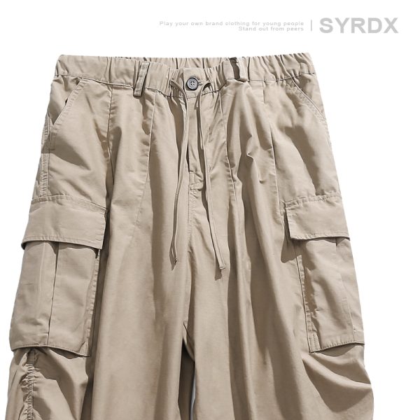 Men's Military Cargo Pants with Closed Pleated Design and Multiple Pockets - Tapered Casual Long Pants