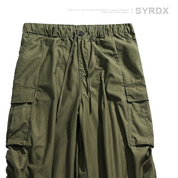 Men's Military Cargo Pants with Closed Pleated Design and Multiple Pockets - Tapered Casual Long Pants