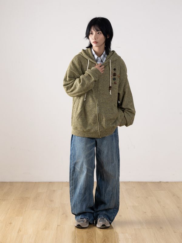 Men's Retro Distressed Straight-Leg Jeans with Lightning Pattern - Gradient Wide-Leg Style for a 90s American Fashion Look