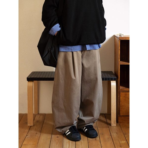 Men's Retro Minimalist Loose Military Green Wide-Leg Cargo Pants â€“ Casual Trousers for 90s Inspired Style