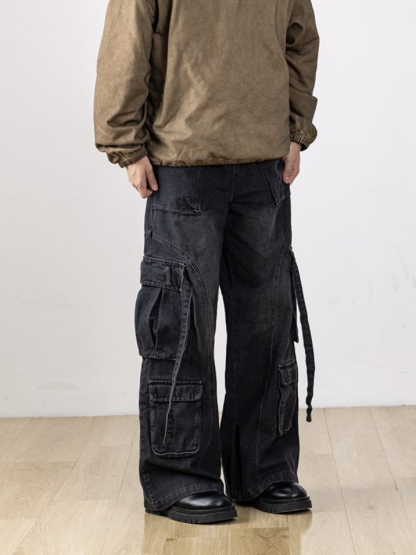 Men's Retro Patchwork Cargo Jeans with 3D Pockets - Loose Fit Commuting Casual Long Pants, Perfect for Y2K Style