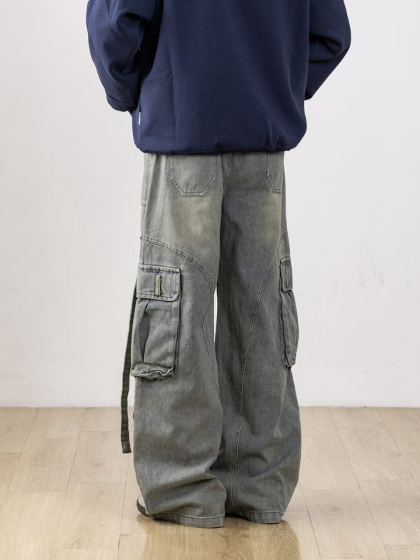 Men's Retro Patchwork Cargo Jeans with 3D Pockets - Loose Fit Commuting Casual Long Pants, Perfect for Y2K Style