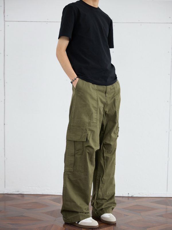 Men's Retro Wide-Leg Pleated Casual Pants with Large Pockets - Loose Straight American Style Trousers
