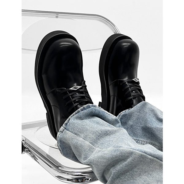 Men's Round-Toe Derby Shoes in Genuine Leather, High-End British Style, Trendy Thick-Soled, Height-Increasing Dress Shoes