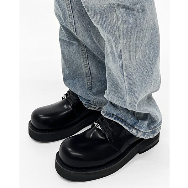 Men's Round-Toe Derby Shoes in Genuine Leather, High-End British Style, Trendy Thick-Soled, Height-Increasing Dress Shoes