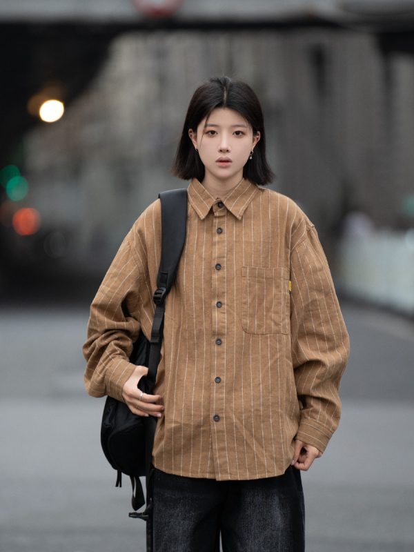 Men's Striped Long Sleeve Shirt with Heavy Industry Collar - Versatile Spring Commuter Wear