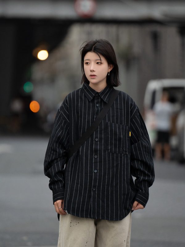 Men's Striped Long Sleeve Shirt with Heavy Industry Collar - Versatile Spring Commuter Wear