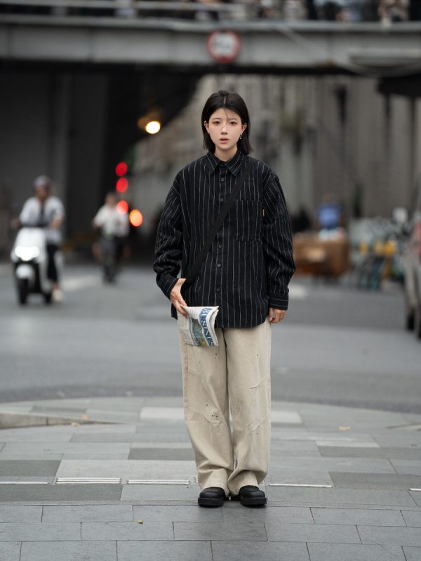 Men's Striped Long Sleeve Shirt with Heavy Industry Collar - Versatile Spring Commuter Wear