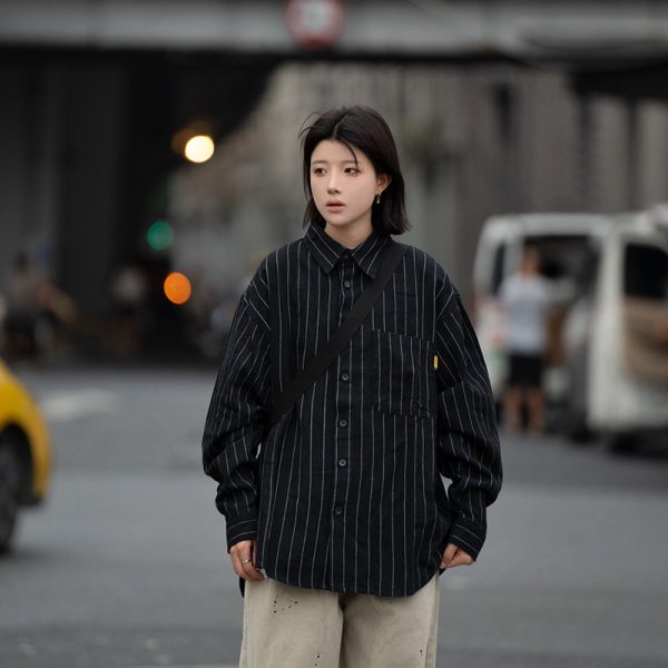 Men's Striped Long Sleeve Shirt with Heavy Industry Collar - Versatile Spring Commuter Wear