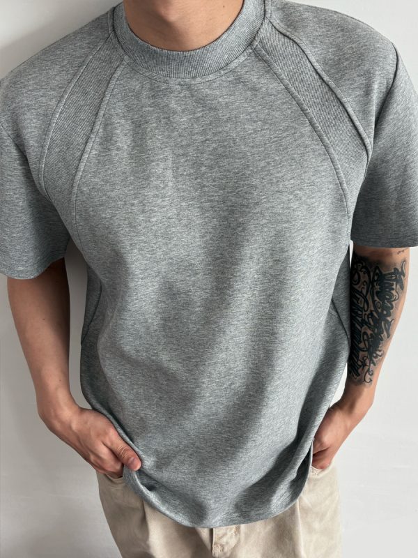 Men's Structured Short Sleeve T-Shirt in 300g Spandex Space Cotton, Wrinkle-Resistant Boxy Fit for Casual Y2K Style