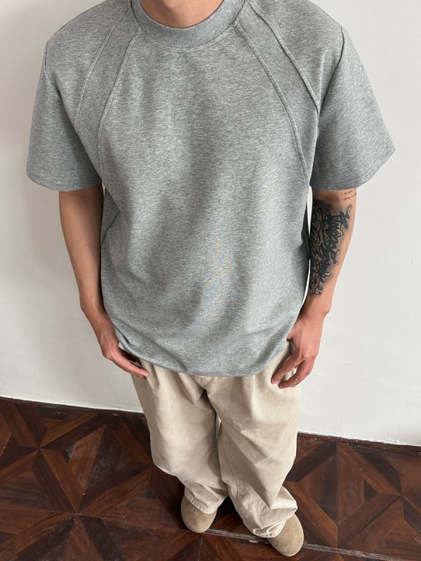 Men's Structured Short Sleeve T-Shirt in 300g Spandex Space Cotton, Wrinkle-Resistant Boxy Fit for Casual Y2K Style