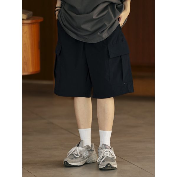 Men's Summer Loose Minimalist Straight-Leg Work Shorts, Slightly Stretchy, Wrinkle-Free Japanese Style Five-Point Shorts