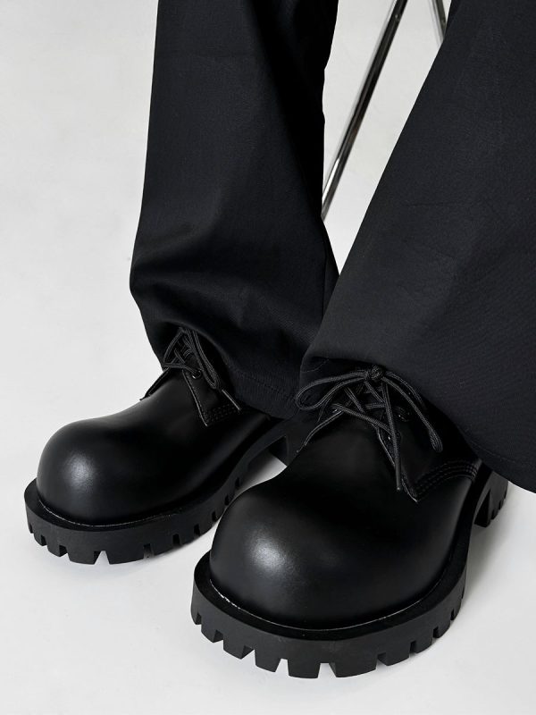 Men's Thick-Soled Derby Shoes, Height-Increasing Round-Toe Leather, Retro British Style with Pointed Mickey Design