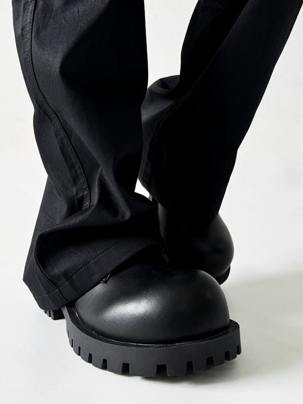Men's Thick-Soled Derby Shoes, Height-Increasing Round-Toe Leather, Retro British Style with Pointed Mickey Design