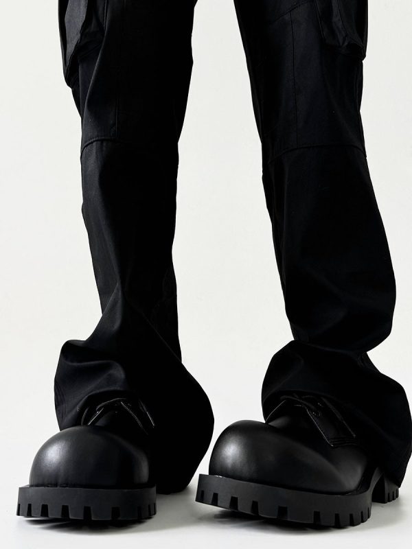Men's Thick-Soled Derby Shoes, Height-Increasing Round-Toe Leather, Retro British Style with Pointed Mickey Design