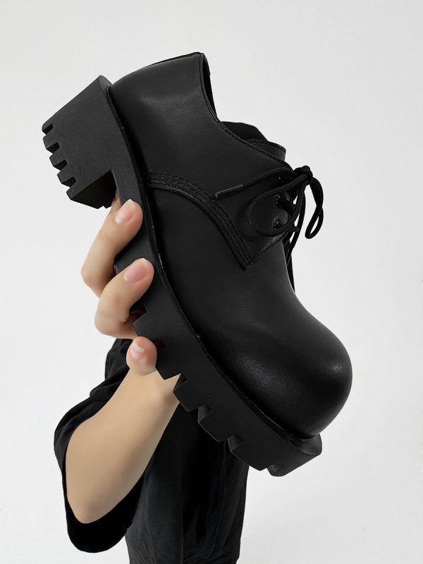 Men's Thick-Soled Derby Shoes, Height-Increasing Round-Toe Leather, Retro British Style with Pointed Mickey Design