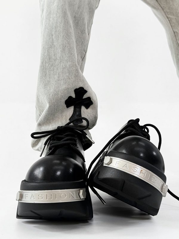 Men's Thick-Soled Derby Shoes with Elevated Height, Gear-Bottom Leather Platform Footwear, Stylish Casual Fashion