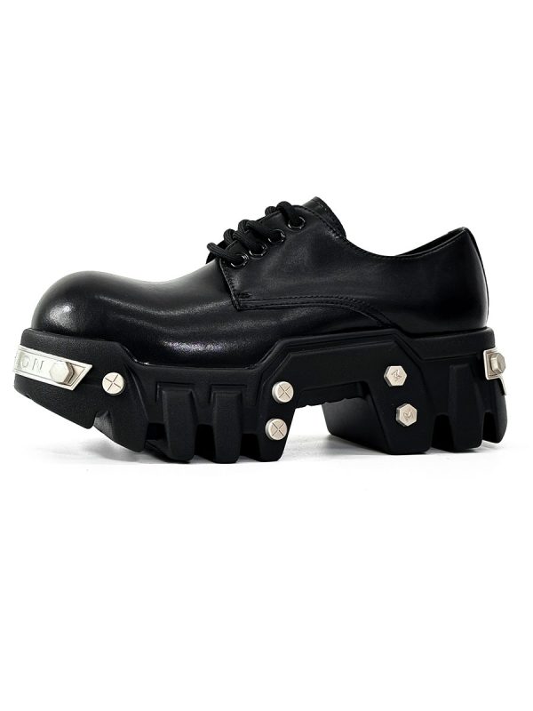 Men's Thick-Soled Derby Shoes with Elevated Height, Gear-Bottom Leather Platform Footwear, Stylish Casual Fashion