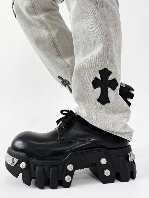 Men's Thick-Soled Derby Shoes with Elevated Height, Gear-Bottom Leather Platform Footwear, Stylish Casual Fashion