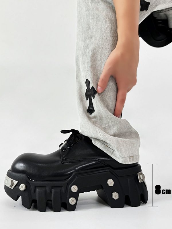 Men's Thick-Soled Derby Shoes with Elevated Height, Gear-Bottom Leather Platform Footwear, Stylish Casual Fashion