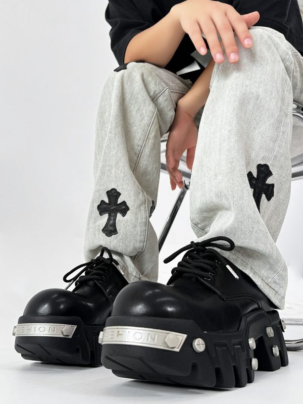 Men's Thick-Soled Derby Shoes with Elevated Height, Gear-Bottom Leather Platform Footwear, Stylish Casual Fashion