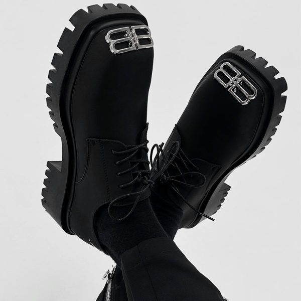 Men's Thick-Soled Height-Increasing Derby Shoes, Parisian Square Toe, Korean Style Genuine Leather, Trendy Niche Footwear