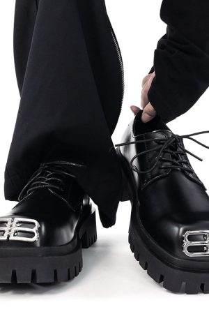 Men's Thick-Soled Height-Increasing Derby Shoes, Parisian Square Toe, Korean Style Genuine Leather, Trendy Niche Footwear