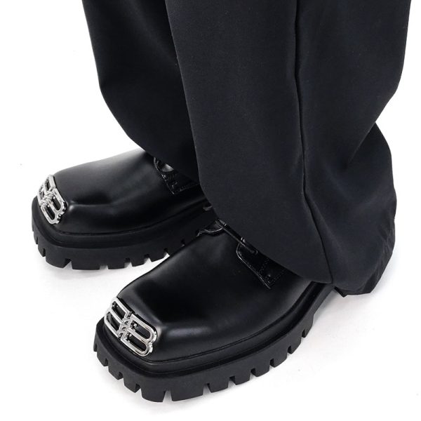 Men's Thick-Soled Height-Increasing Derby Shoes, Parisian Square Toe, Korean Style Genuine Leather, Trendy Niche Footwear
