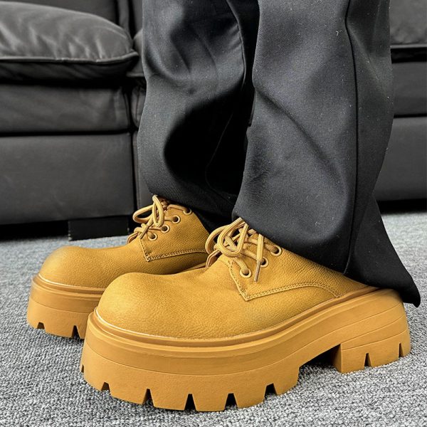 Men's Thick-Soled Height-Increasing Derby Shoes, Trendy British Style Round-Toe Leather Formal Shoes for Weddings and Events